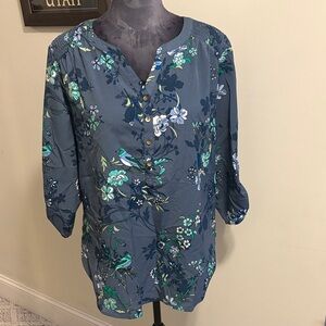 Croft & Barrow Floral Blouse in Blue and Green